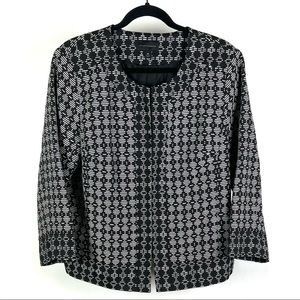 Investments Women's Black & White Geometric Textured Open Front Jacket